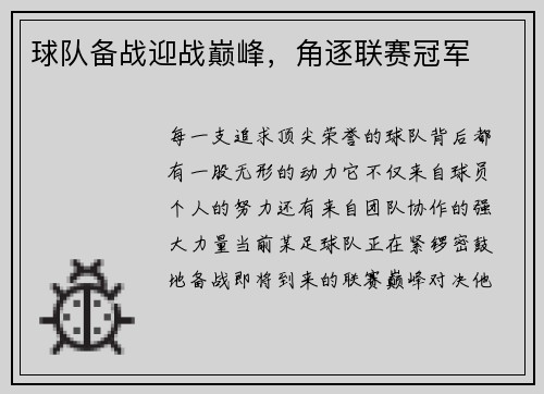 球队备战迎战巅峰，角逐联赛冠军