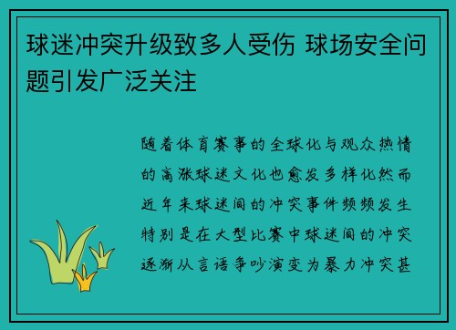 球迷冲突升级致多人受伤 球场安全问题引发广泛关注